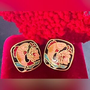 Vintage Cloisonne Square Post Earrings